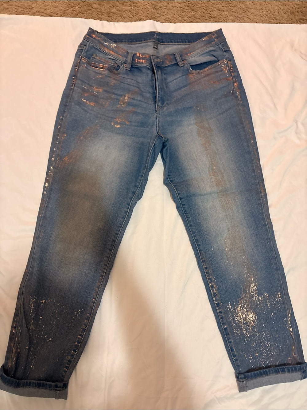 New York & Company Blue Jeans with Metallic Paint Accents
